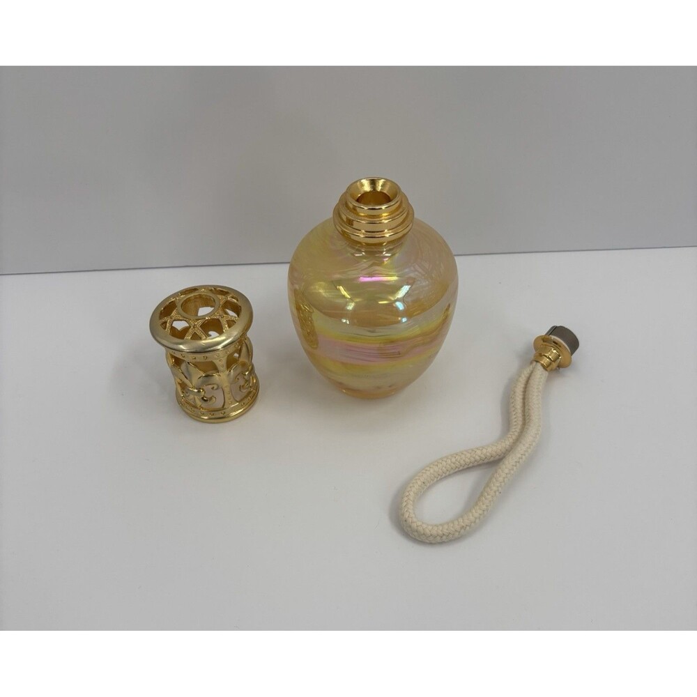Fragrance Lamp With Diffuser Iridescent Gold With White Swirls Art Glass Base - Picture 7 of 14